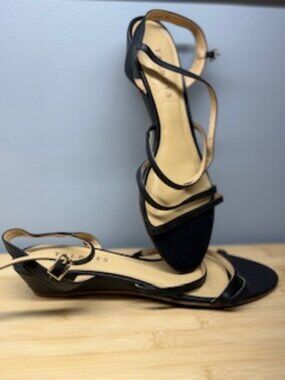 Talbots Capri Nappa Wedge Sandals – Black Leather